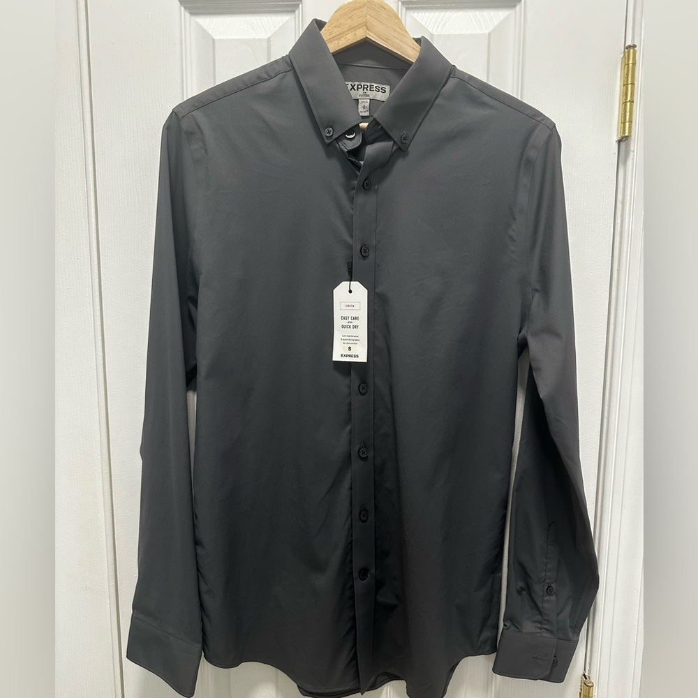 NWT Men's Express Dress Shirt Small Fitted 14-14 1/2 Easy Care Quick Dry Gray